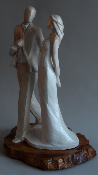 The Big Day | Stoneware Sculpture | Wedding Cake Topper| Newly Weds Stride into their Future Together