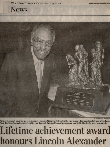 Canadian Governor General | Lincoln Alexander | Lifetime achievement Award | Poses with Freedom In View | Bronze Sculpture | Harriott Tubman | Leads a small group to freedom in Canada via The Underground Railroad