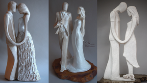 wedding day, love, couples taking vows, sculpture, white, 