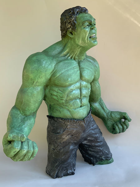 Stoneware Sculpture of Super Hero | The Incredible HULK | Mean and Green | Muscles ripple as he stares and snares at you.