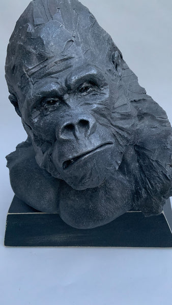 Grumpy Gorilla | Stoneware Sculpture | Portrait | Dominant Male | Silverback