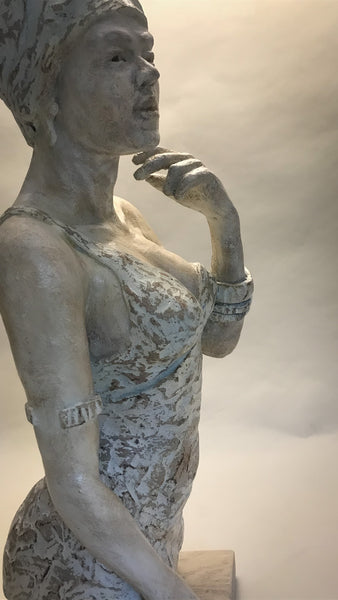 Stoneware | Sculpture | Royal | Elegance | The Empress... Celebrating the beauty, strength, and grace of the feminine one |  Perfect in form | Standing pose | With fingers of right  hand  touching chin