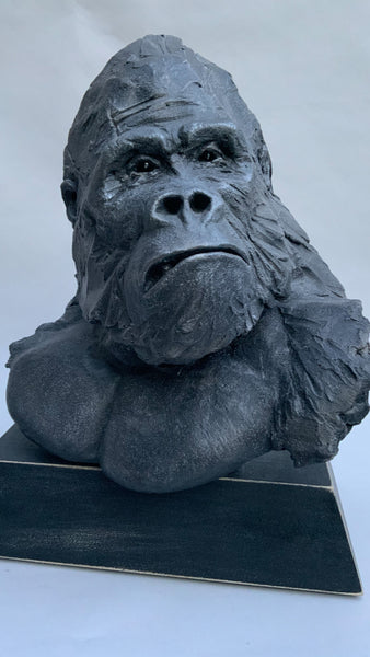 Grumpy Gorilla | Stoneware Sculpture | Portrait | Dominant Male | Silverback