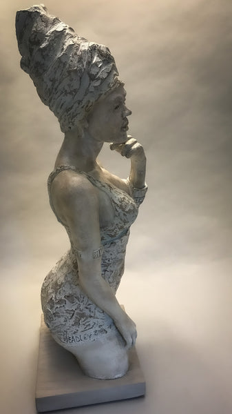 Stoneware | Sculpture | Royal | Elegance | The Empress... Celebrating the beauty, strength, and grace of the feminine one |  Perfect in form | Standing pose | With fingers of right  hand  touching chin
