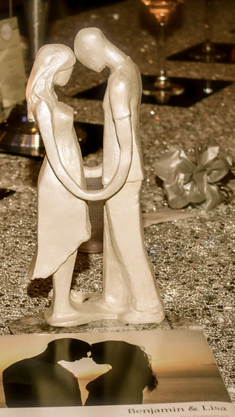Ben & Lisa | Man and Woman Stoneware Sculpture | Facing each other | Holding Hands | Wedding | Centrepiece