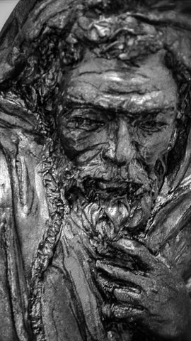Internal Conflict | Stoneware Sculpture | Detail of Face | Bearded Man |