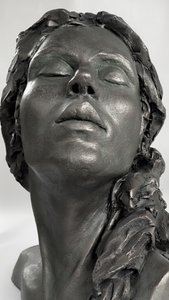 A Moment of Peace | Stoneware Sculpture | Bust of Woman | Long Hair | Eyes Closed | Prayer | Praying | Peaceful 