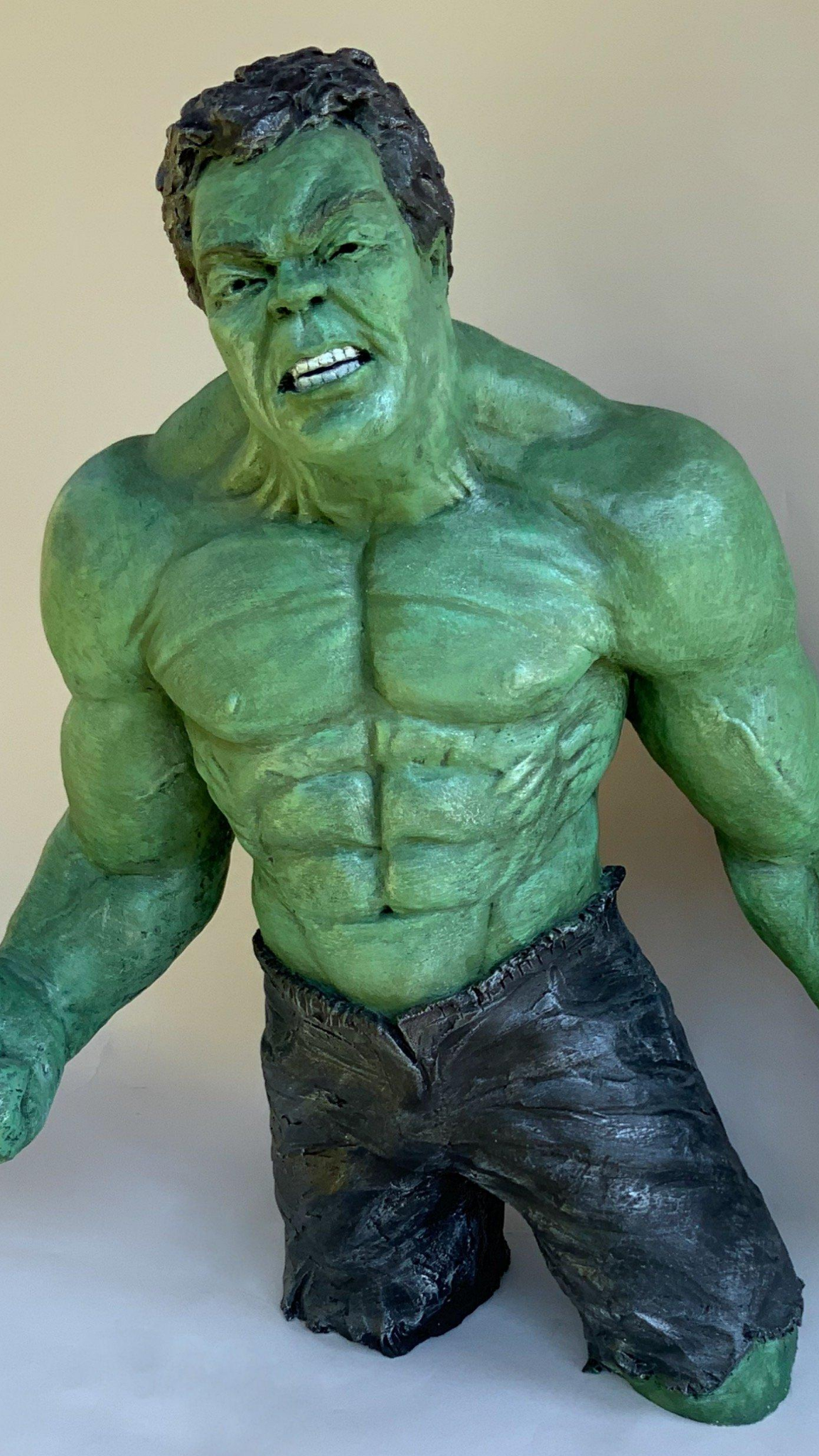 Stoneware Sculpture of Super Hero | The Incredible HULK | Mean and Green | Muscles ripple as he stares and snares at you.
