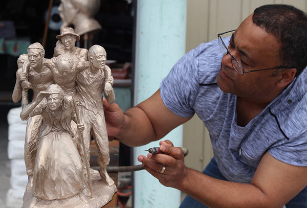 Artist works on a bronze cast | Freedom In View | Bronze Sculpture | Harriott Tubman | Leads a small group to freedom in Canada via The Underground Railroad